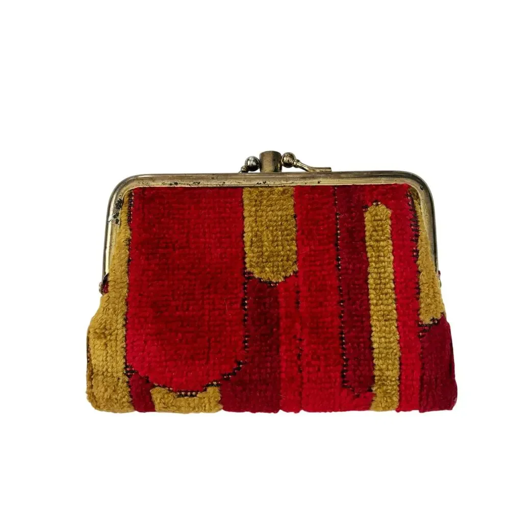 Vintage 1970s Chenille Folded Wallet Red Yellow